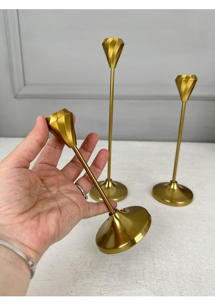 3'lü Metal Ince Şamdan Eskitme fiyatları