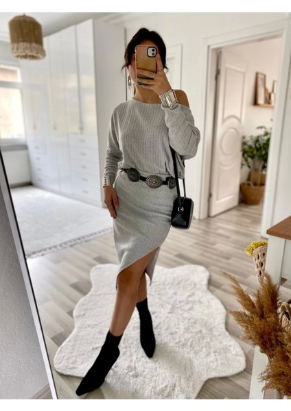 Kadın Uzun Kollu Düşük Omuz Yırtmaç Detay Kaşkorse Etek Bluz Ikili Takım modelleri