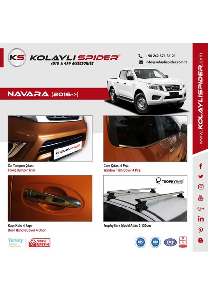 Nissan Navara Kapı Kolu 4 Kapı Krom 2016 ve Sonrası