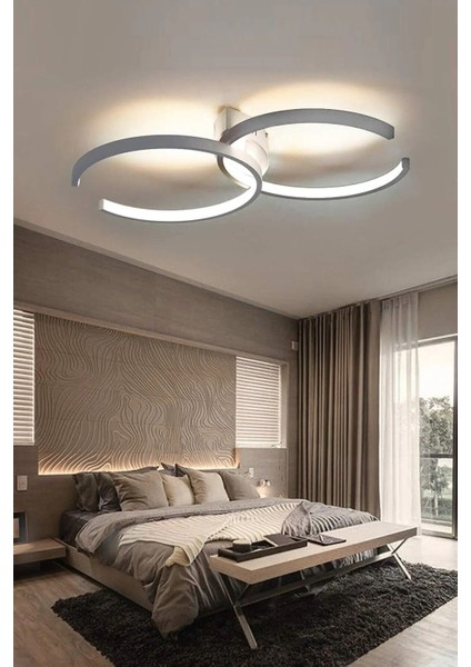 Şık Beyaz Ledli Modern Avize, Salon ve Mutfak İçin Zarif Aydınlatma, Alüminyum, 2 Ampül, 45x30