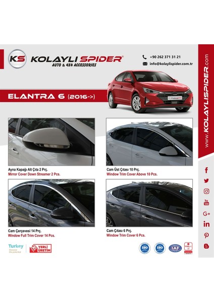 Hyundai Elantra 6 Ayna Kapağı Alt Çıtası 2 Prç Krom 2016 ve Sonrası