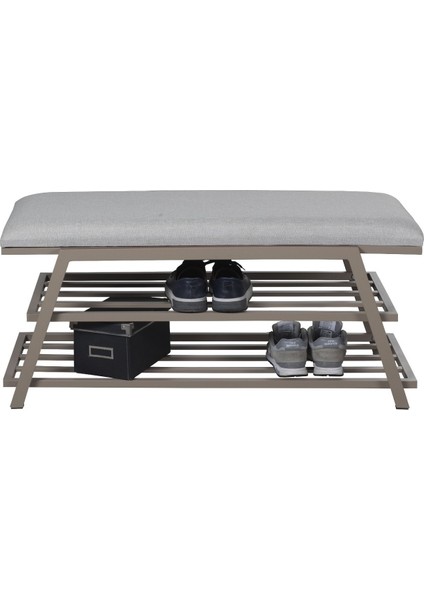 Pırıl Puflu Ayakkabılık 100 cm Bej Metal Krem Kumaş