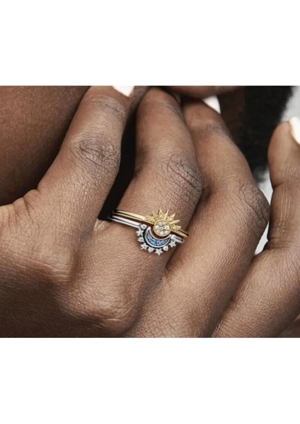 Gökyüzü Işıltılı Güneş ve Gökyüzü Mavisi Işıltılı Ay Yüzük Seti fiyatları