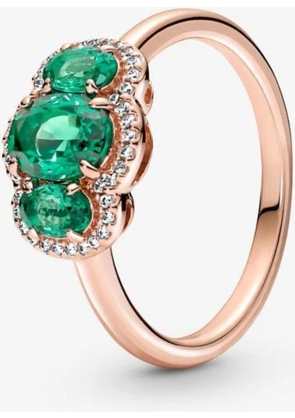 Yeşil Üç Taşlı Vintage Yüzük