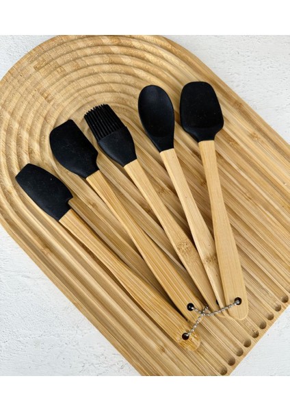 5'li Bambu Silikon Mini Spatula Seti Siyah