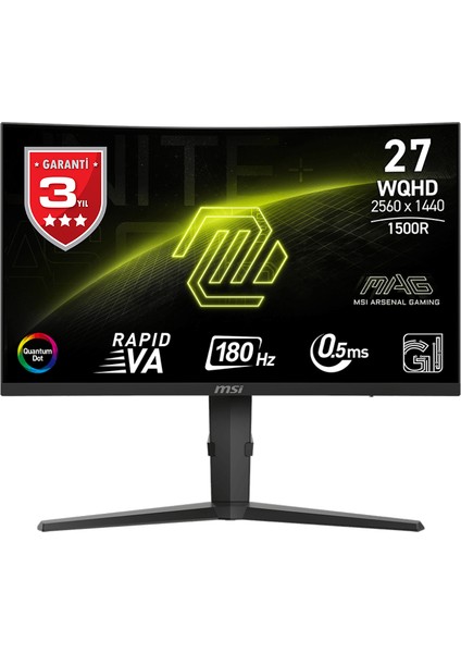 27" MAG 275CQRF QD E2 2560x1440 (WQHD) 16:9 CURVE 1500R RAPID VA 180HZ 0.5MS GTG FREESYNC SIYAH GAMING MONITOR