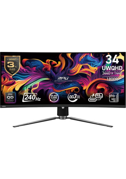 34.18" MPG 341CQPX QD-OLED 3440x1440 (UWQHD) 21:9 CURVE 1800R QD-OLED 240HZ 0.03MS FREESYNC PREMIUM PRO GAMING MONITOR