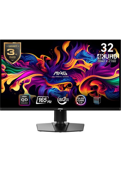 31.5" MAG 321UP QD-OLED 3840x2160 (UHD) 16:9 FLAT QD-OLED 165Hz 0.03MS GTG FREESYNC PREMIUM PRO SIYAH GAMING MONITOR