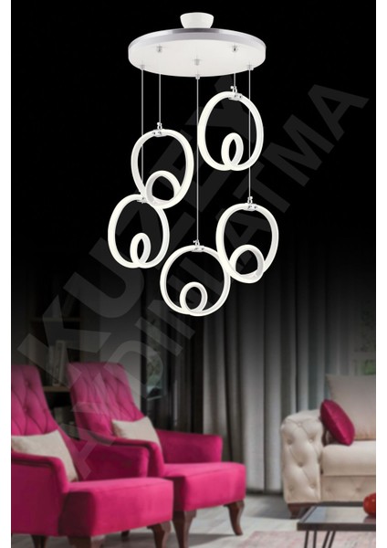 Renkli Kumandalı LED Aydınlatma, Kristal Taş, Modern Tasarım, 5 Ampul, 35x57 cm