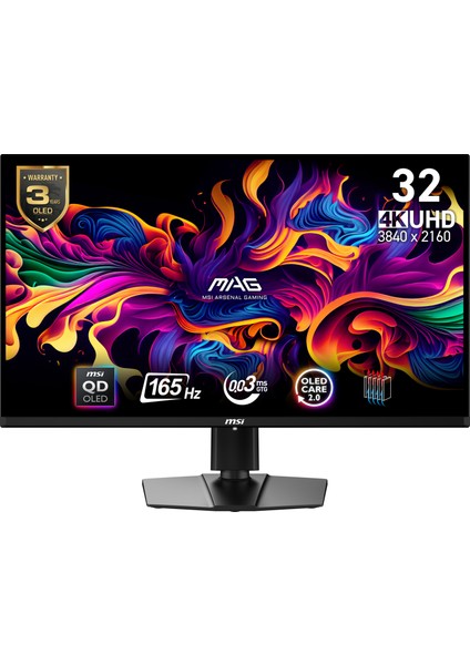 31.5" MAG 321UP QD-OLED 3840x2160 (UHD) 16:9 FLAT QD-OLED 165Hz 0.03MS GTG FREESYNC PREMIUM PRO SIYAH GAMING MONITOR
