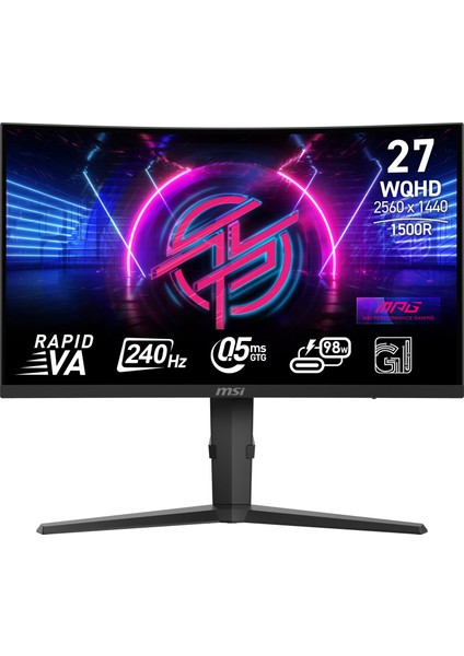 27" MPG 275CQRXF 2560x1440 (WQHD) 16:9 CURVE 1500R RAPID VA 240Hz 0.5MS GTG FREESYNC PREMIUM SIYAH GAMING MONITOR