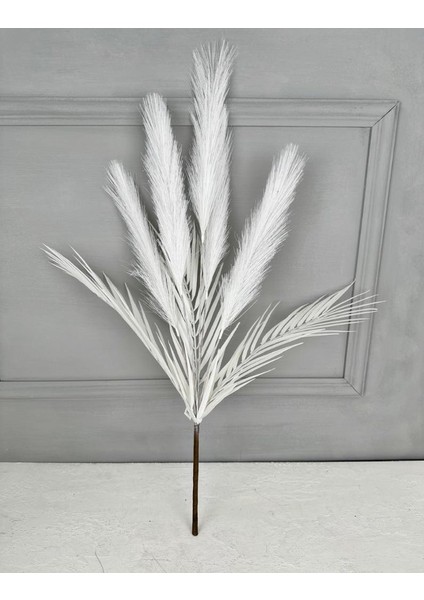 Uzun Tüylü Yapay Yelpaze Çiçek Buketi Beyaz