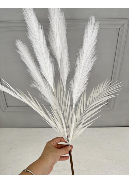 Uzun Tüylü Yapay Yelpaze Çiçek Buketi Beyaz modelleri