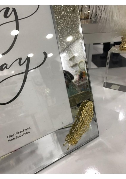 Aynalı Çerçeve Yaprak Gold Küçük