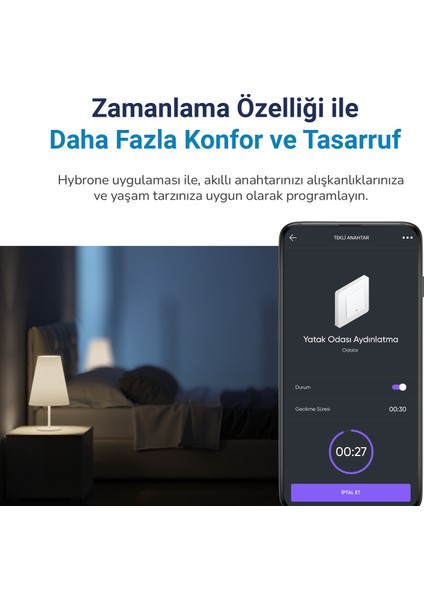 Duvar Tipi Tekli Akıllı Anahtar, Aşırı Yük Koruma, Zamanlayıcı, Ayarlanabilir LED Gösterge, Uygulama ile Uzaktan Kontrol