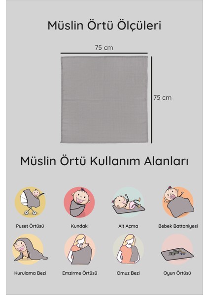 Dijital Baskılı 3'lü Müslin Örtü Seti - 75X75 cm - ZT5000 indirimleri