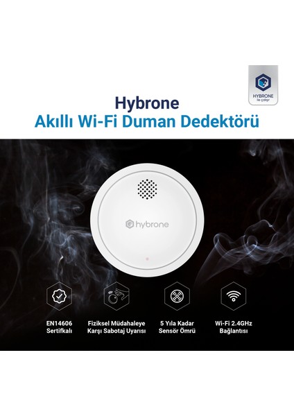 Akıllı Wi-Fi Duman Dedektörü, Sesli Işıklı Alarm Uyarısı, Uygulama ile Anında Bildirim, Uzun Pil Ömrü