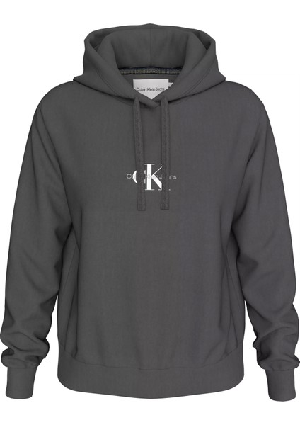 Kadın Washed Monologo Regular Hoodıe Sweatshirt-Gri