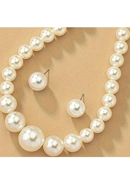 Beyaz Büyük Inci Choker Kolye Küpe Set fiyatları