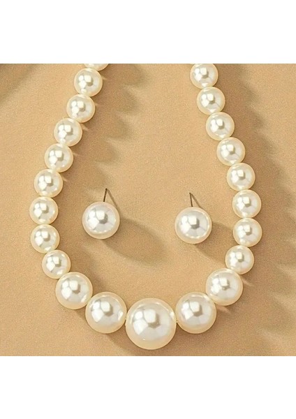 Beyaz Büyük Inci Choker Kolye Küpe Set modelleri