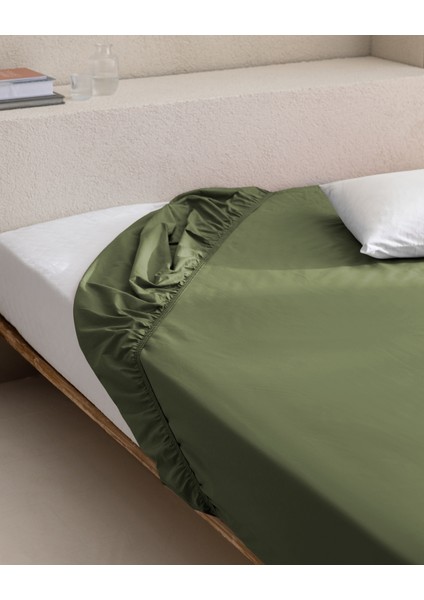 Manon King Size Plus %100 Pamuk Ranforce Lastikli Çarşaf - Haki