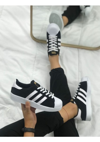 Star Siyah Beyaz Süet Bağcıklı Sneakers