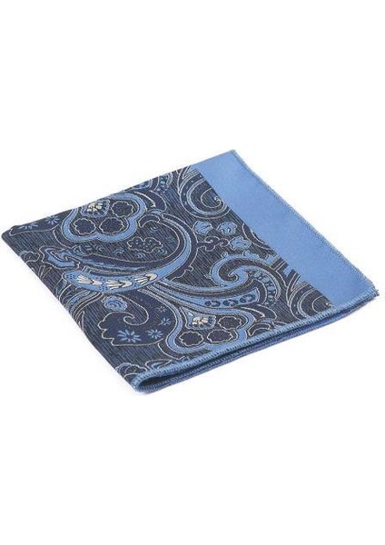 Lacivert Mavi Şal Motif Desen Kravat Mendil Set