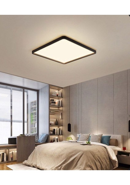 30x30 cm Siyah Kare Panel Led Avize, 24W, Modern Sıvaüstü Metal Kasa