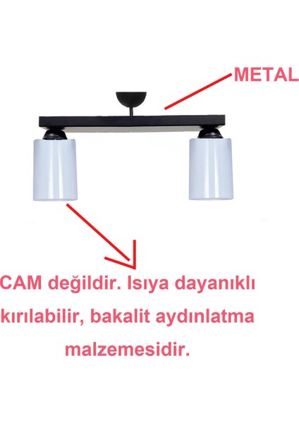 Şeffaf Beyaz Cam 2'li Salon ve Mutfak Avizesi, 42x42 cm, Metal Malzeme fırsatları
