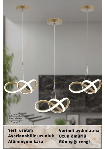 Festina Trend 3 Adet Eskitme Sarkıt Power Ledli Salon Mutfak Hol Avize Aydınlatma (Gün Işığı)