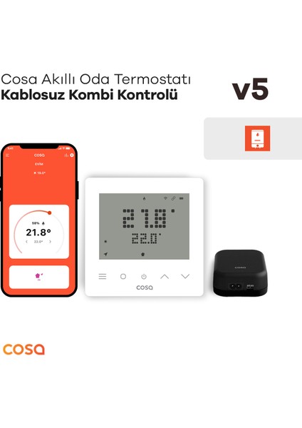 Akıllı Oda Termostatı Kablosuz Kombi Kontrolü V5