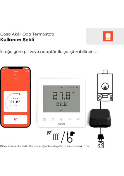 Akıllı Oda Termostatı Kablosuz Kombi Kontrolü V5