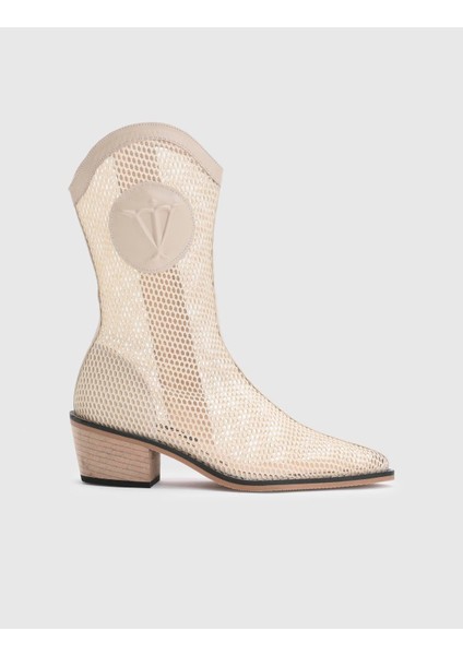 Reijo Hakiki Deri File Kadın Bej Topuklu Bot modelleri