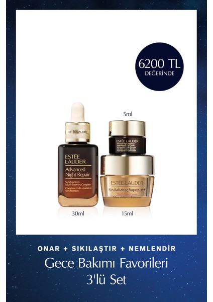 Onar+Sıkılaştır+Nemlendir, Gece Bakımı Favorileri 3'lü Set - Serum 30ML, Supreme 15ML, Göz Kremi 5ml