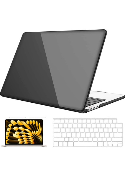 Apple Macbook Air M3 Çip 13.6 Inç A3113 ile Uyumlu Parlak Kılıf + Şeffaf Klavye Kılıfı+Film
