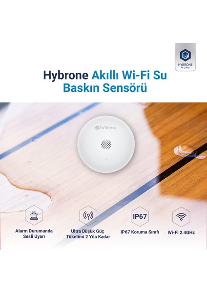 Akıllı Wi-Fi Su Baskın Sensörü, Yüksek Sesli Anında Uyarı, Uygulama ile Anında Bildirim, Uzun Pil Ömrü