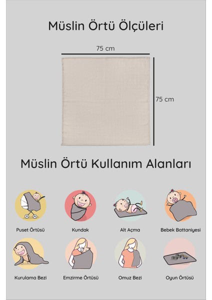 3'lü Çok Amaçlı Müslin Örtü Seti - 75 x 75 cm - ZTC200 indirimleri