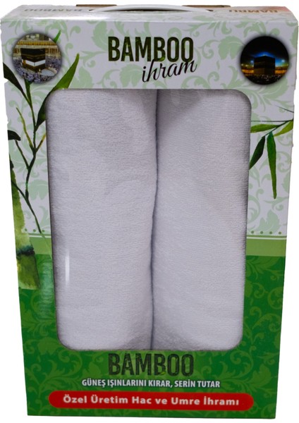 Bambu Ihram Takımı 110 x 220, %100 Bambu, 1250GR. Yumuşak, Beyaz Renkli, Hac ve Umre Ibadeti Için.