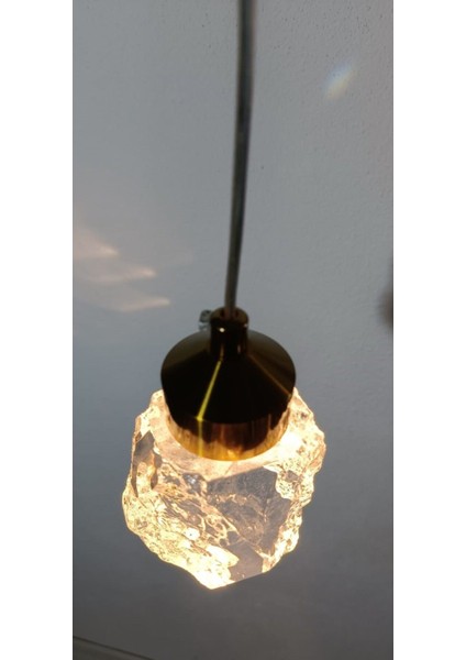 Tuli Tekli Gold Kaplamalı Sarkıt Avize Modern Avize Kristal Cam 3 Renk Avize LED Ampul Şık Tasarım