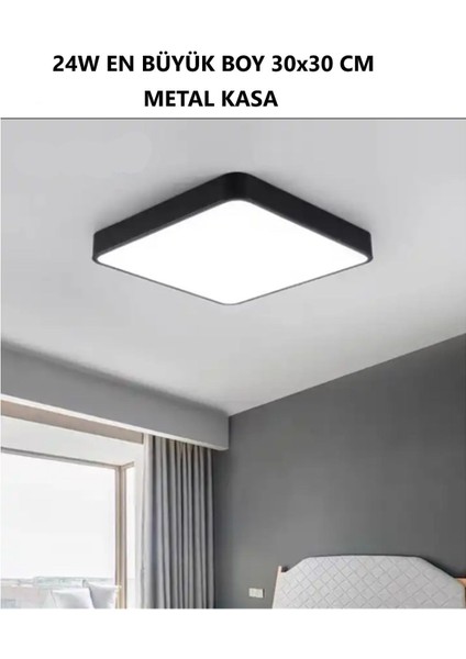 Kare Antrasit Kasa 24W LED Armatür, Beyaz Işık, Büyük Boy, Modern Tasarım