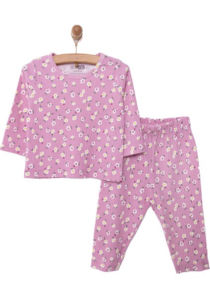 Kaşkorse Çiçek Desen Uzun Kol Pijama Takımı