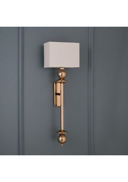 Modern Beyaz Kumaş ve Metal Kaplamalı Şık Duvar Aplikği, E14, Altın Renk