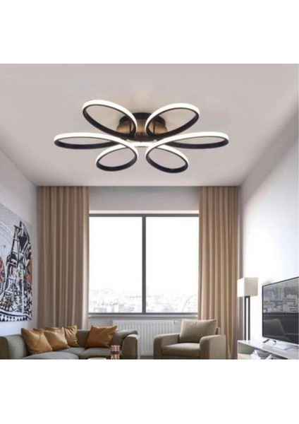 Liya Papatya Model Siyah Kasa Beyaz Işık Ledli Modern Aydınlatmalı Avize Ledli Avize