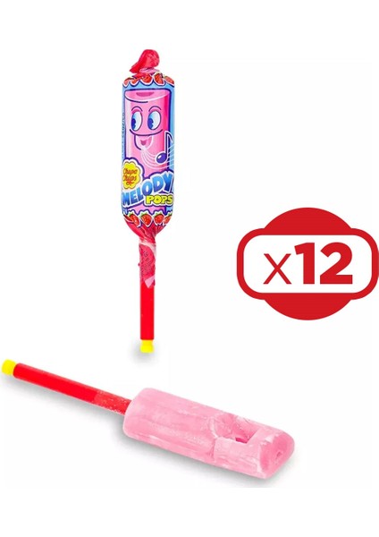 Melody Pops Çilekli 15 gr x 12 Adet Düdüklü Şeker