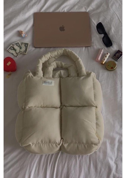 Bej Viral Puffy Bag El ve Omuz Çantası