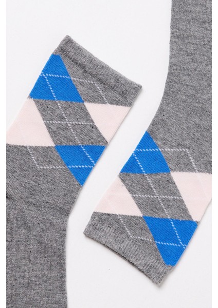 Çocuk Ekose Desenli Soket Çorap Gri Melanj fiyatları
