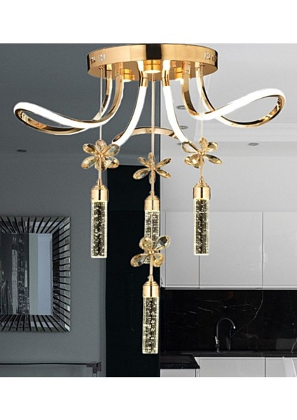 Luxury Postmodern Kristal Taşlı Sarkıt Kelebek Taşlı LED Avize Gold Sarı