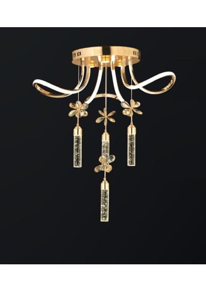 Luxury Postmodern Kristal Taşlı Sarkıt Kelebek Taşlı LED Avize Gold Sarı