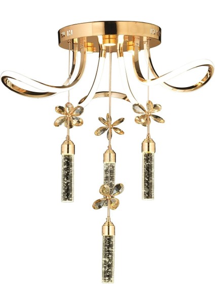 Luxury Postmodern Kristal Taşlı Sarkıt Kelebek Taşlı LED Avize Gold Sarı