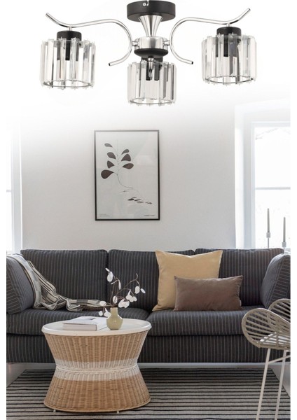 Esma 3 Lü Modern (Krom) Kristal Taşlı Salon Yatak Odası Mutfak Genç Odası Avize
